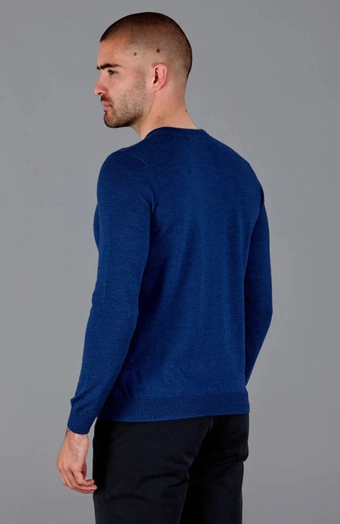 Mens Extra Fine Merino Wool Crew Neck Jumper Indigo Blue