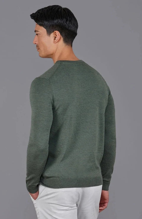 Mens Extra Fine Merino Wool Crew Neck Jumper Khaki