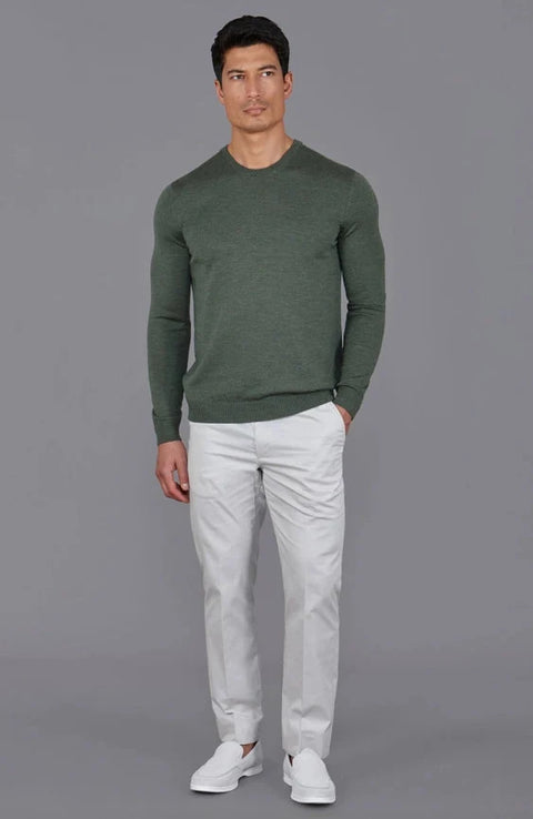 Mens Extra Fine Merino Wool Crew Neck Jumper Khaki