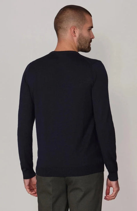 Mens Extra Fine Merino Wool Crew Neck Jumper Navy