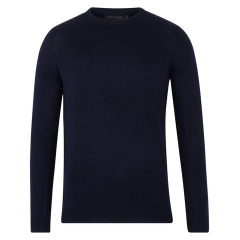 Mens Extra Fine Merino Wool Crew Neck Jumper Navy