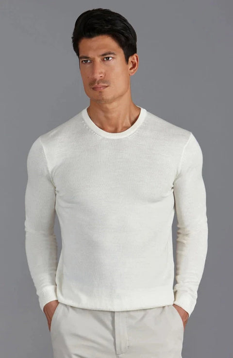 Mens Extra Fine Merino Wool Crew Neck Jumper White