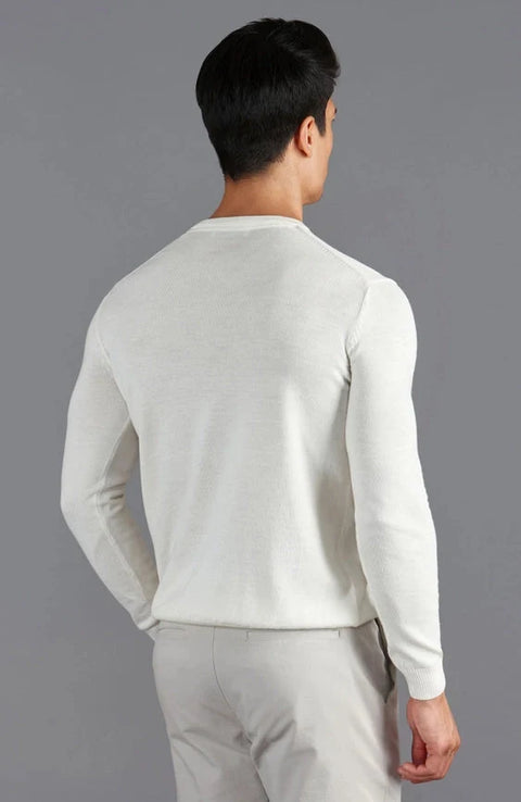 Mens Extra Fine Merino Wool Crew Neck Jumper White