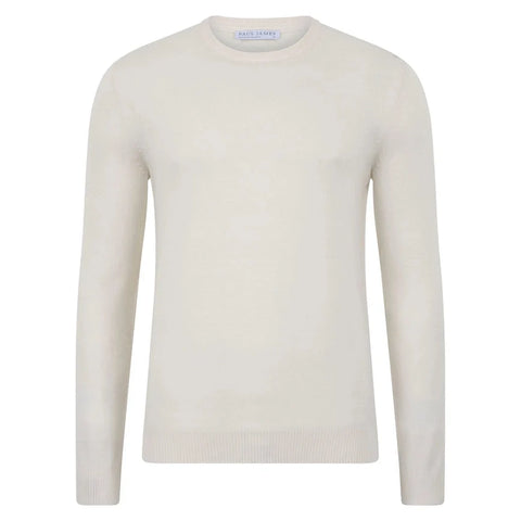 Mens Extra Fine Merino Wool Crew Neck Jumper White