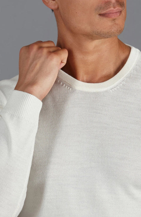 Mens Extra Fine Merino Wool Crew Neck Jumper White