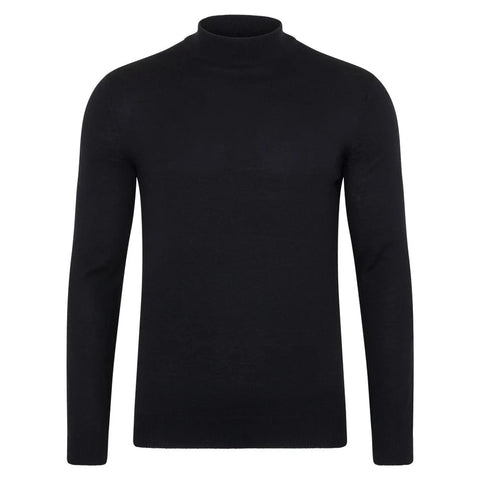 Mens Extra Fine Merino Wool Mock Turtleneck Jumper Black
