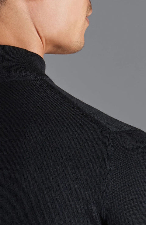 Mens Extra Fine Merino Wool Mock Turtleneck Jumper Black