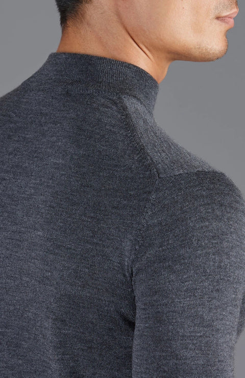 Mens Extra Fine Merino Wool Mock Turtleneck Jumper Charcoal