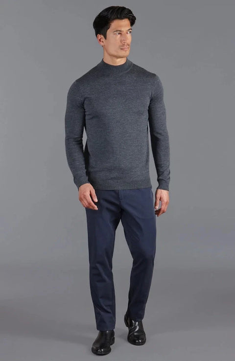 Mens Extra Fine Merino Wool Mock Turtleneck Jumper Charcoal