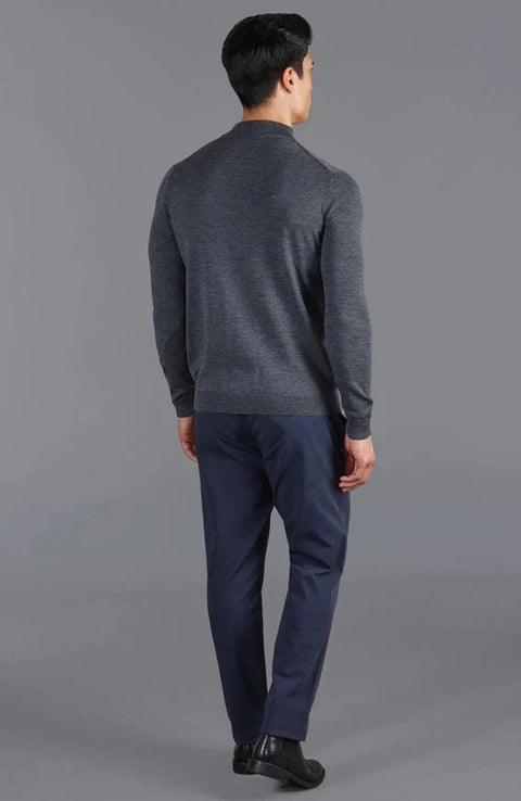 Mens Extra Fine Merino Wool Mock Turtleneck Jumper Charcoal