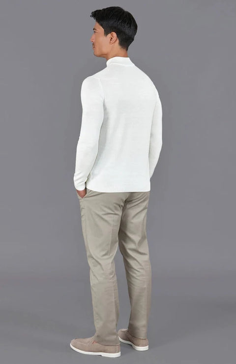 Mens Extra Fine Merino Wool Mock Turtleneck Jumper White