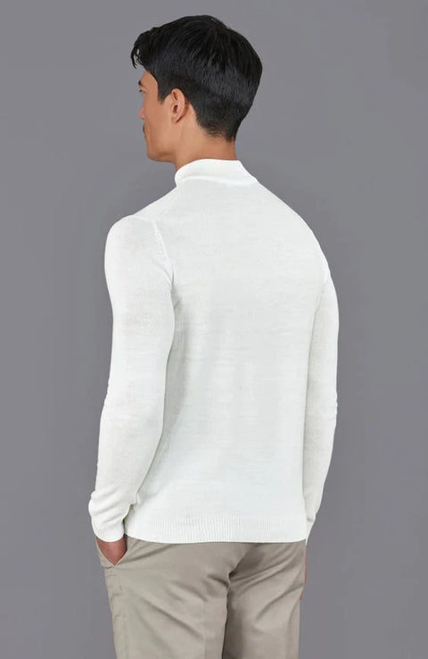 Mens Extra Fine Merino Wool Mock Turtleneck Jumper White