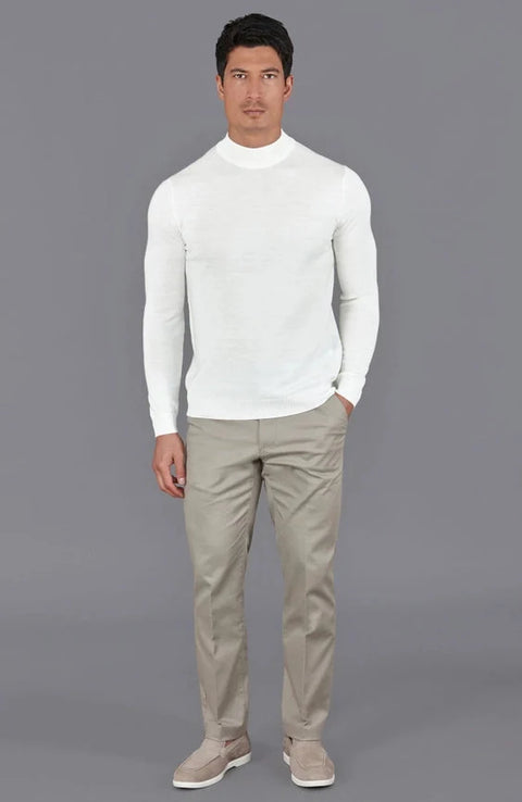Mens Extra Fine Merino Wool Mock Turtleneck Jumper White