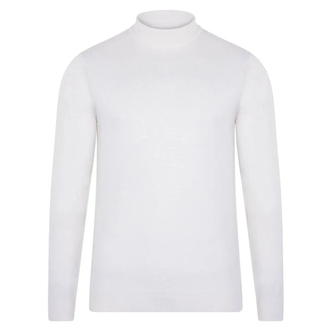 Mens Extra Fine Merino Wool Mock Turtleneck Jumper White