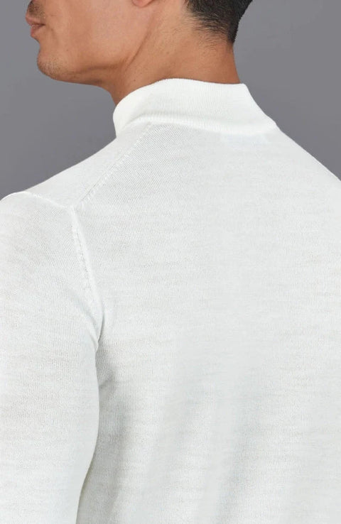 Mens Extra Fine Merino Wool Mock Turtleneck Jumper White