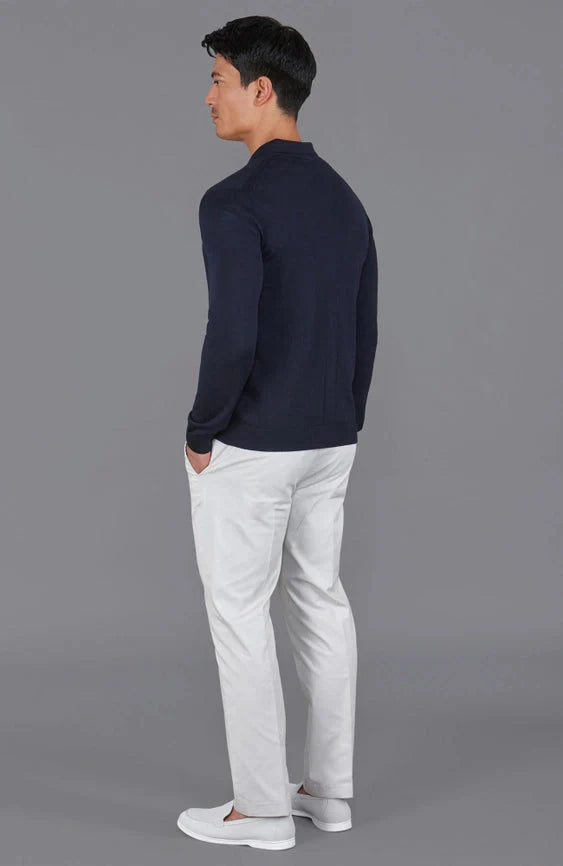 Mens Extra Fine Merino Wool Polo Cardigan
