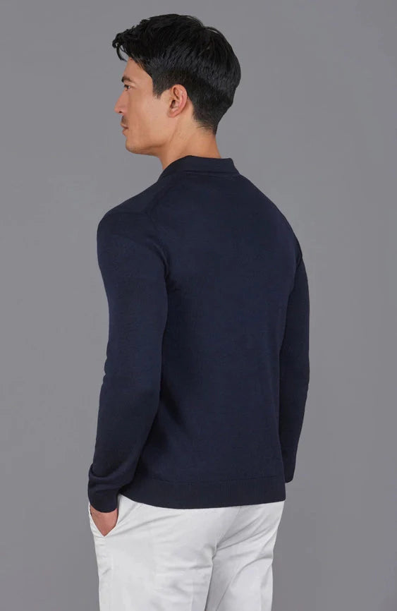 Mens Extra Fine Merino Wool Polo Cardigan
