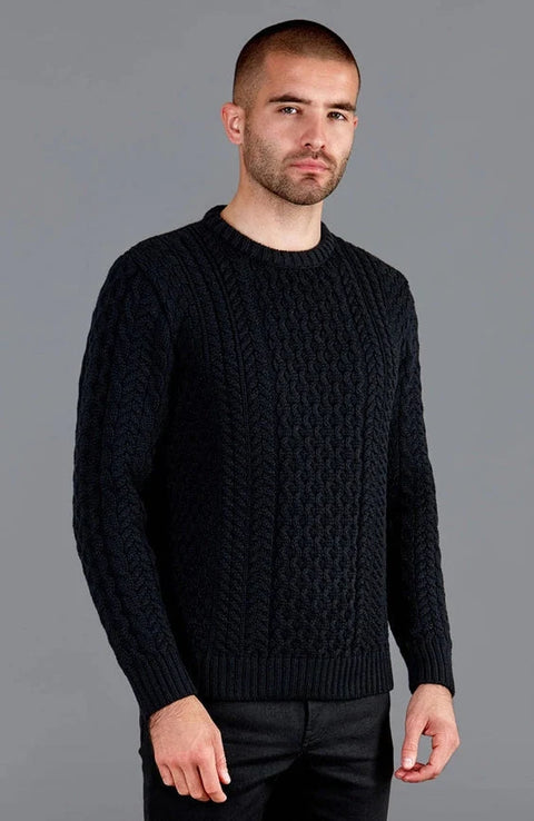 Mens Fisherman's British Wool Cable Jumper Black