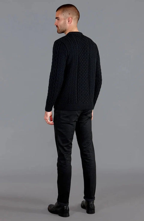 Mens Fisherman's British Wool Cable Jumper Black