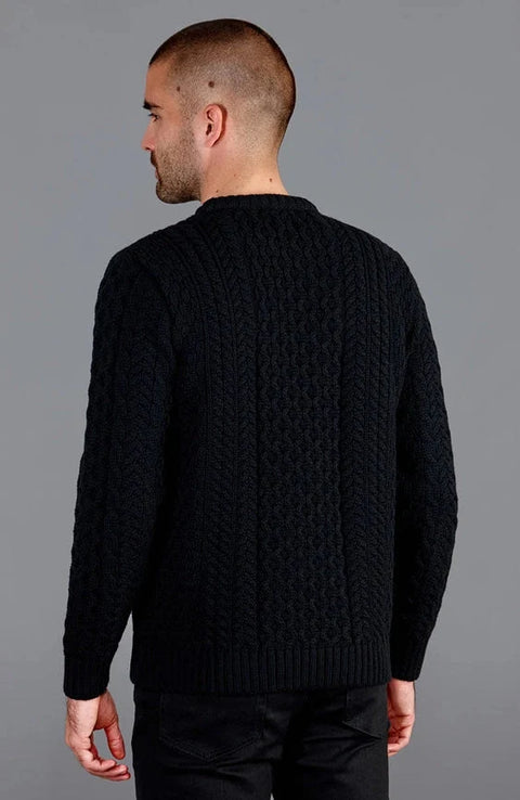 Mens Fisherman's British Wool Cable Jumper Black