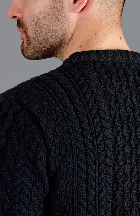 Mens Fisherman's British Wool Cable Jumper Black