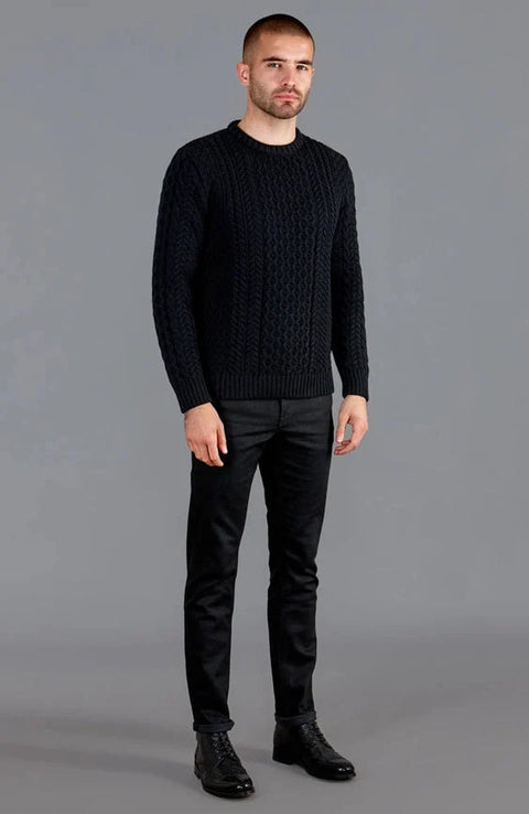 Mens Fisherman's British Wool Cable Jumper Black
