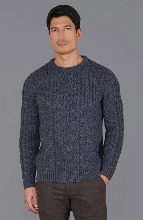 Mens Fisherman's British Wool Cable Jumper  Charcoal