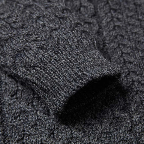 Mens Fisherman's British Wool Cable Jumper  Charcoal