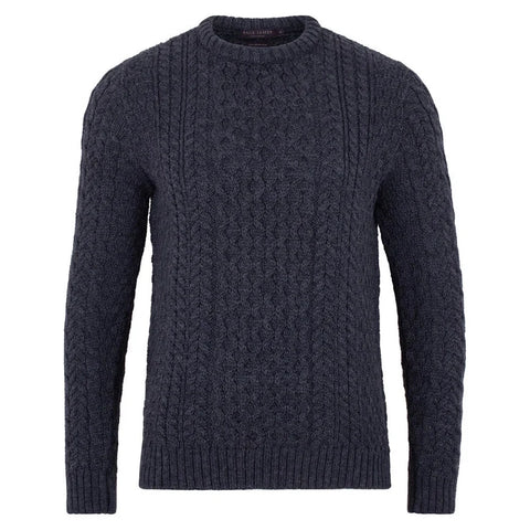 Mens Fisherman's British Wool Cable Jumper  Charcoal
