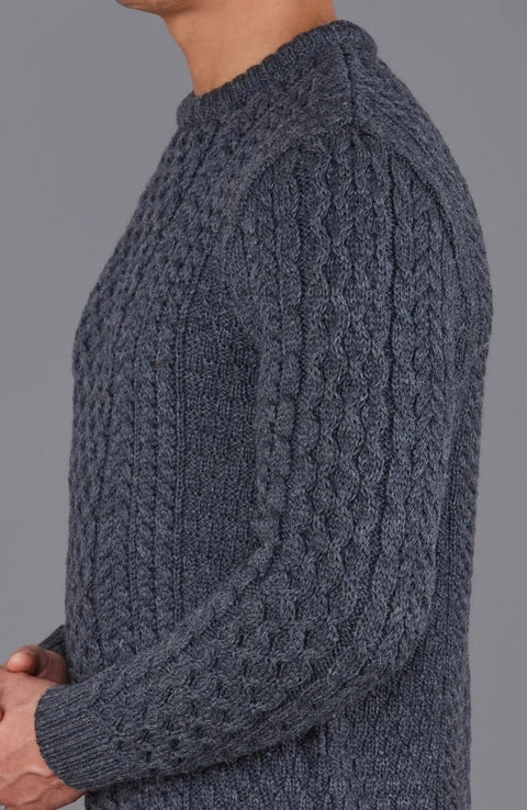 Mens Fisherman's British Wool Cable Jumper  Charcoal