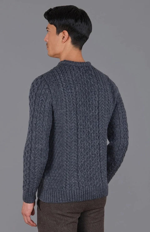 Mens Fisherman's British Wool Cable Jumper  Charcoal