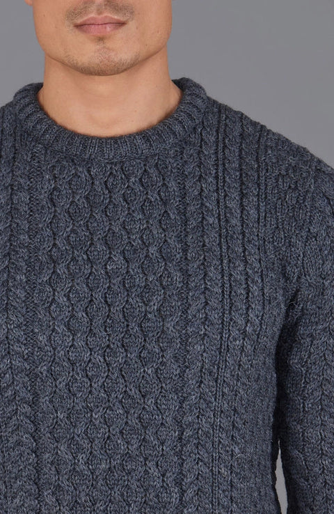 Mens Fisherman's British Wool Cable Jumper  Charcoal