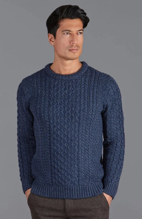 Mens Fisherman's British Wool Cable Jumper  Denim Blue