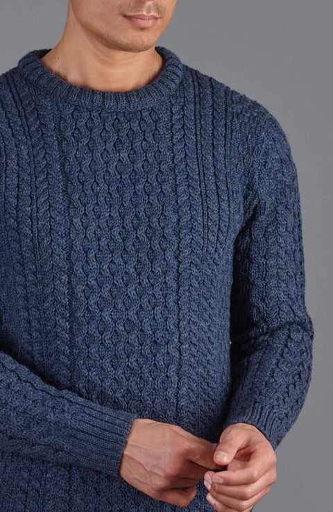 Mens Fisherman's British Wool Cable Jumper  Denim Blue