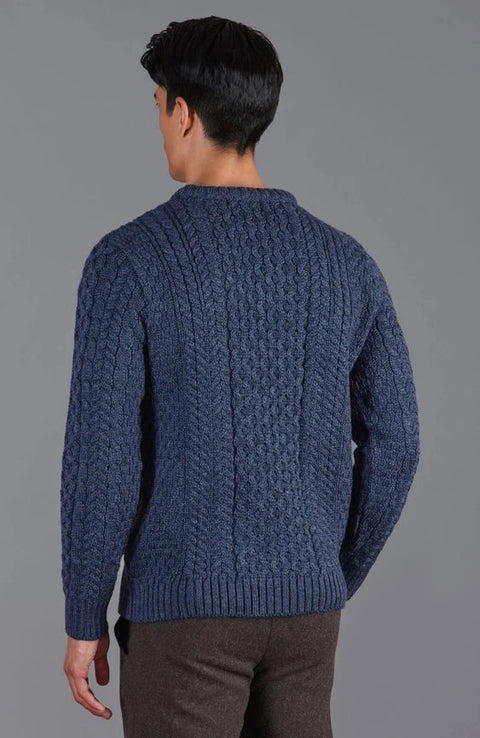 Mens Fisherman's British Wool Cable Jumper  Denim Blue