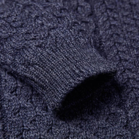 Mens Fisherman's British Wool Cable Jumper  Denim Blue