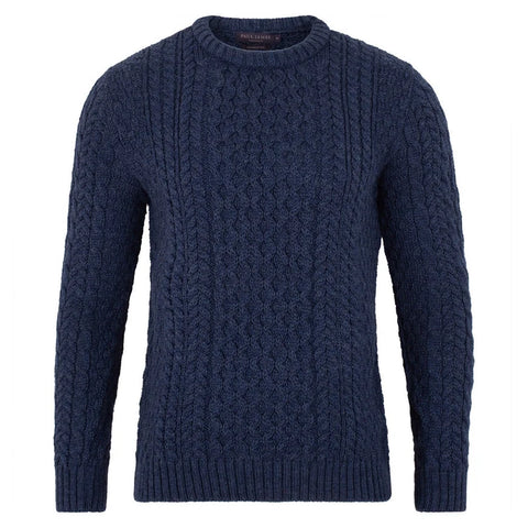Mens Fisherman's British Wool Cable Jumper  Denim Blue