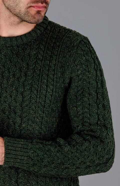 Mens Fisherman's British Wool Cable Jumper Loden Green