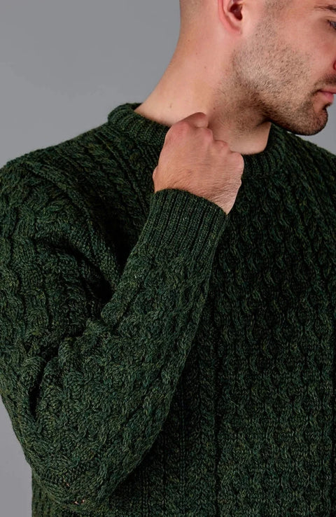 Mens Fisherman's British Wool Cable Jumper Loden Green