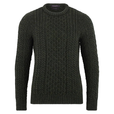 Mens Fisherman's British Wool Cable Jumper Loden Green