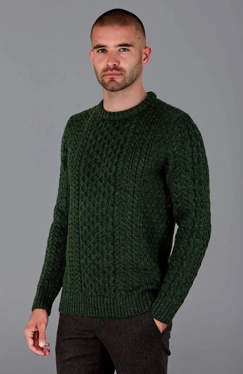Mens Fisherman's British Wool Cable Jumper Loden Green