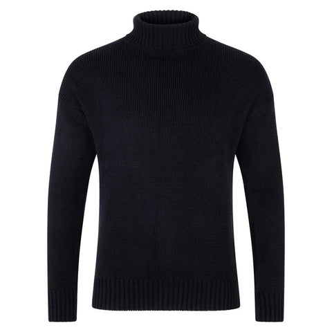 Mens Heavyweight Cotton Submariner Roll Neck Jumper Black