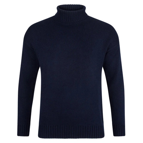 Mens Heavyweight Cotton Submariner Roll Neck Jumper Navy
