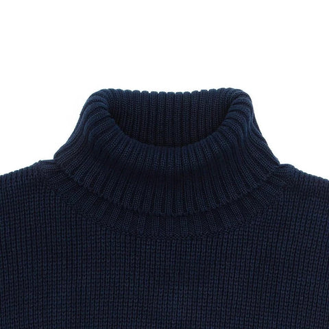 Mens Heavyweight Cotton Submariner Roll Neck Jumper Navy