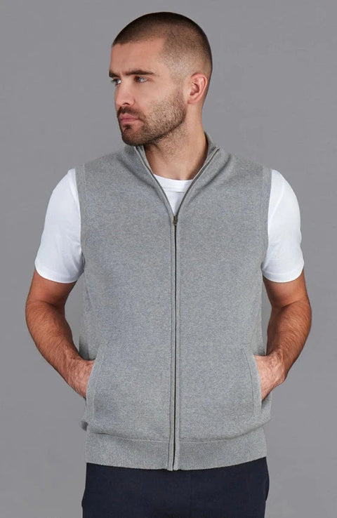 Mens Lightweight 100% Cotton Zip Through Gilet Ash Grey