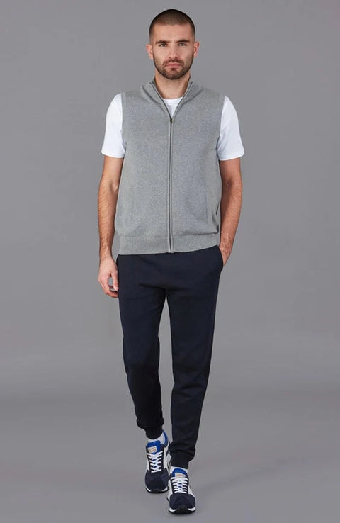 Mens Lightweight 100% Cotton Zip Through Gilet Ash Grey