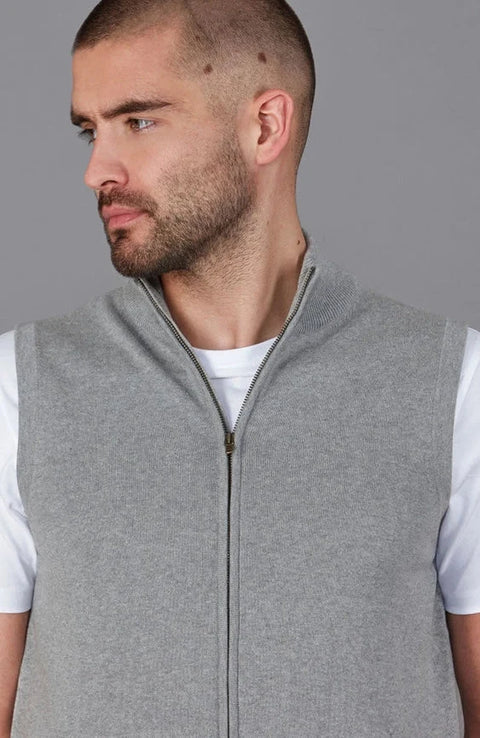 Mens Lightweight 100% Cotton Zip Through Gilet Ash Grey