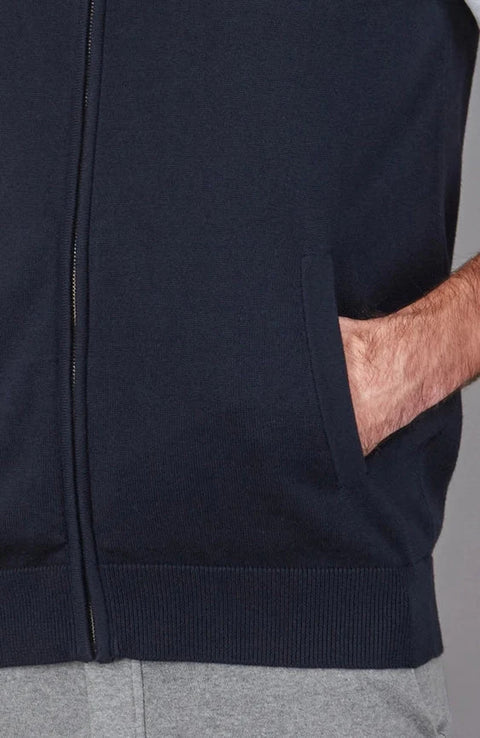 Mens Lightweight 100% Cotton Zip Through Gilet Navy