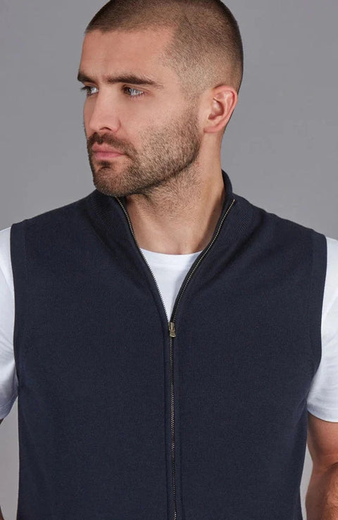 Mens Lightweight 100% Cotton Zip Through Gilet Navy