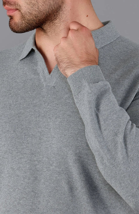 Mens Lightweight Cotton Buttonless Polo Shirt  Ash Grey